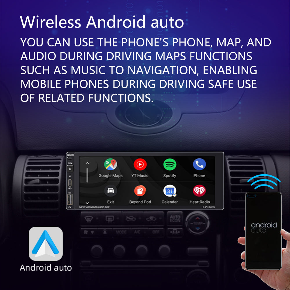 6288W 6.9-Inch IPS Screen Wireless Car Play Single DIN Capacitive Bluetooth MP5 Player