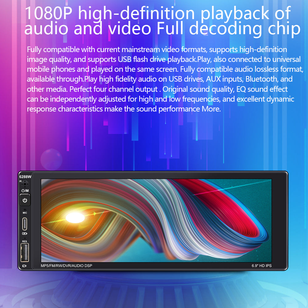 6288W 6.9-Inch IPS Screen Wireless Car Play Single DIN Capacitive Bluetooth MP5 Player