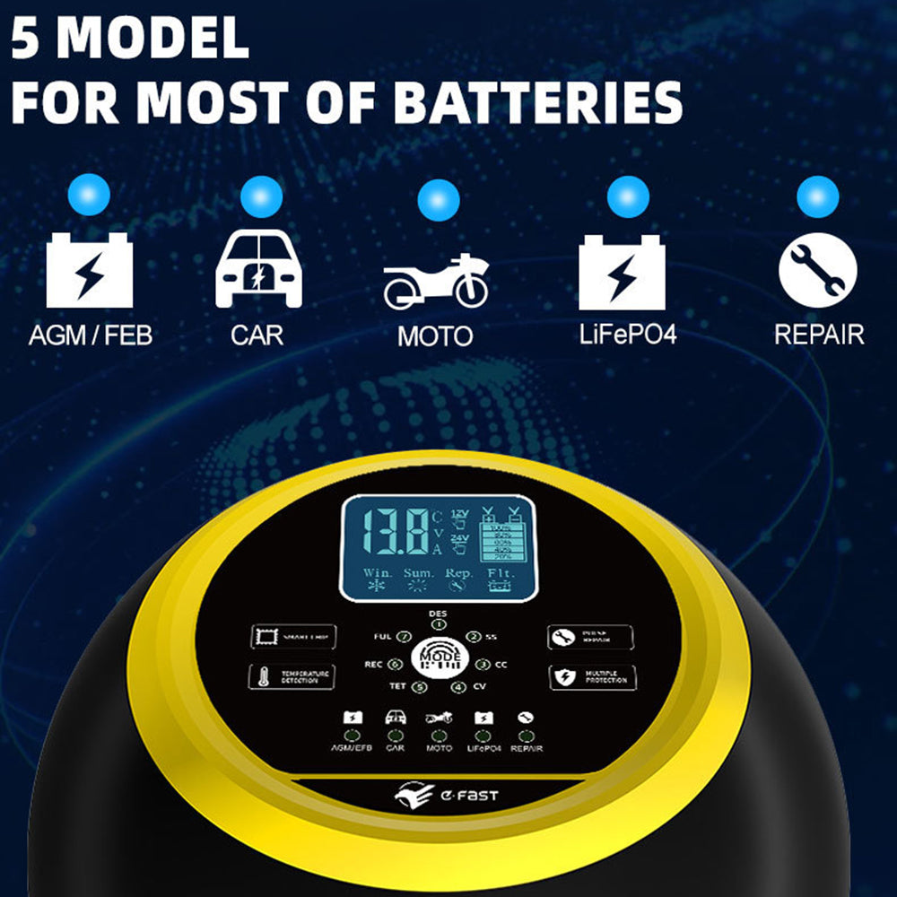 E-FAST TK-1500 Touch Screen Car Automatic Battery Charger for Lithium LiFePO4 AGM GEL Lead-Acid