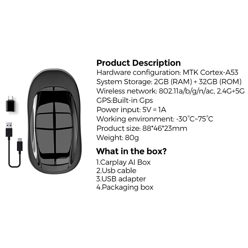 A53 Car Wired to Wireless Car Play Adapter Car Smart Box 2+32GB