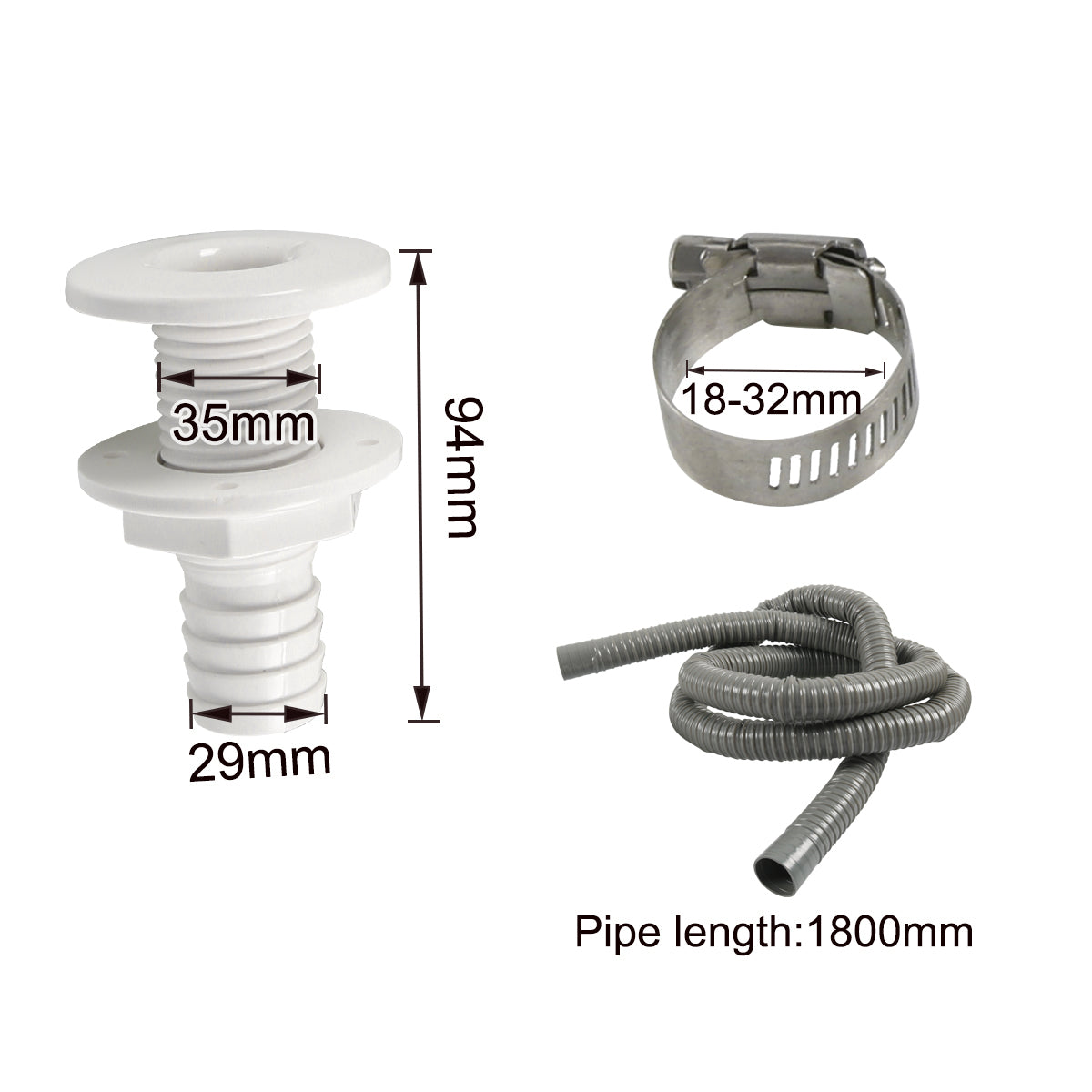 A7990 Bilge Pump Installation Tool 1-1 / 8-Inch Dia Plumbing Kit (29mm Hose Clamp+6ft 29mm Corrugated Hose)
