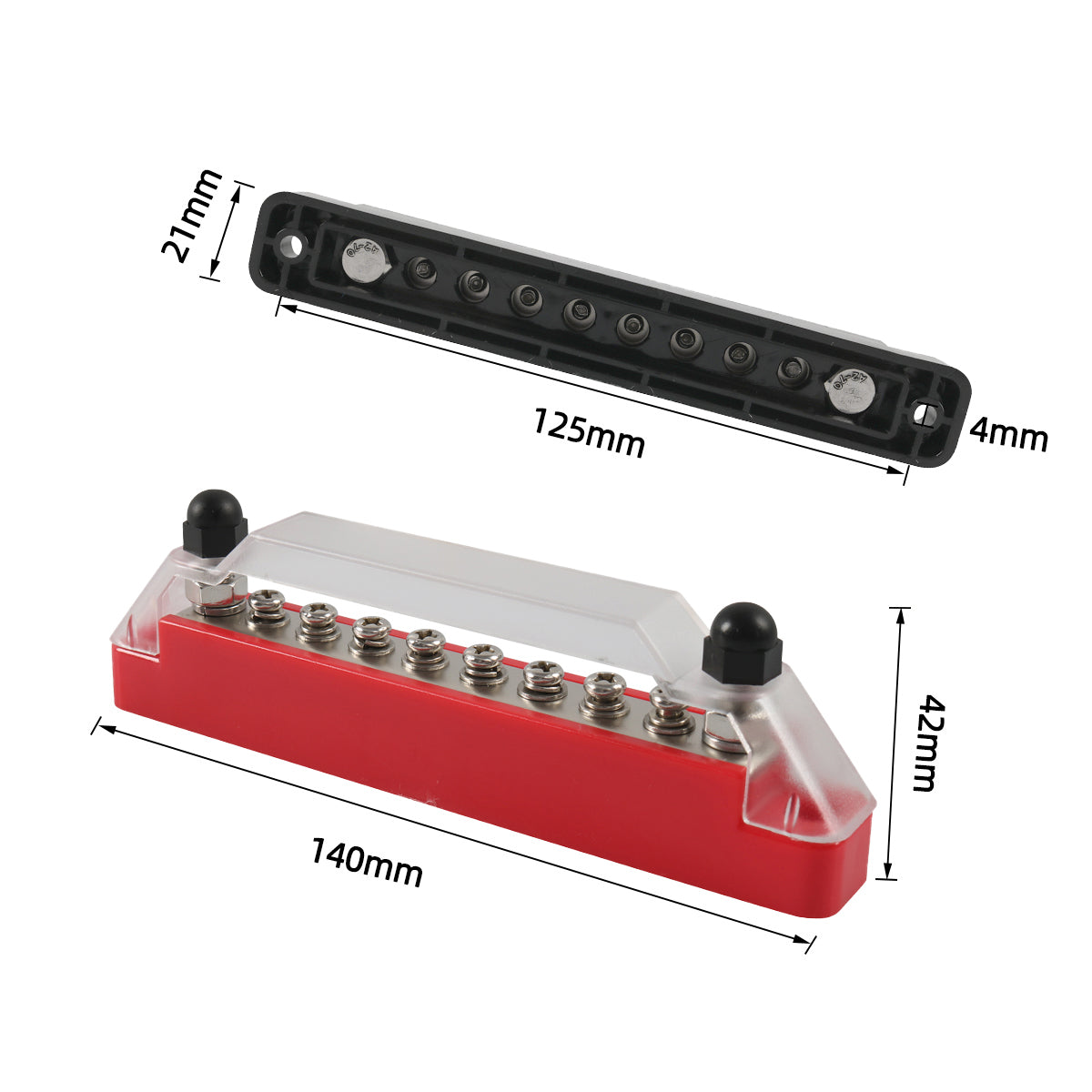 A7458 1Pair Black / Red 8-Way Bus Bar for Car Marine Boat Modified (with 4 Fixing Screws)