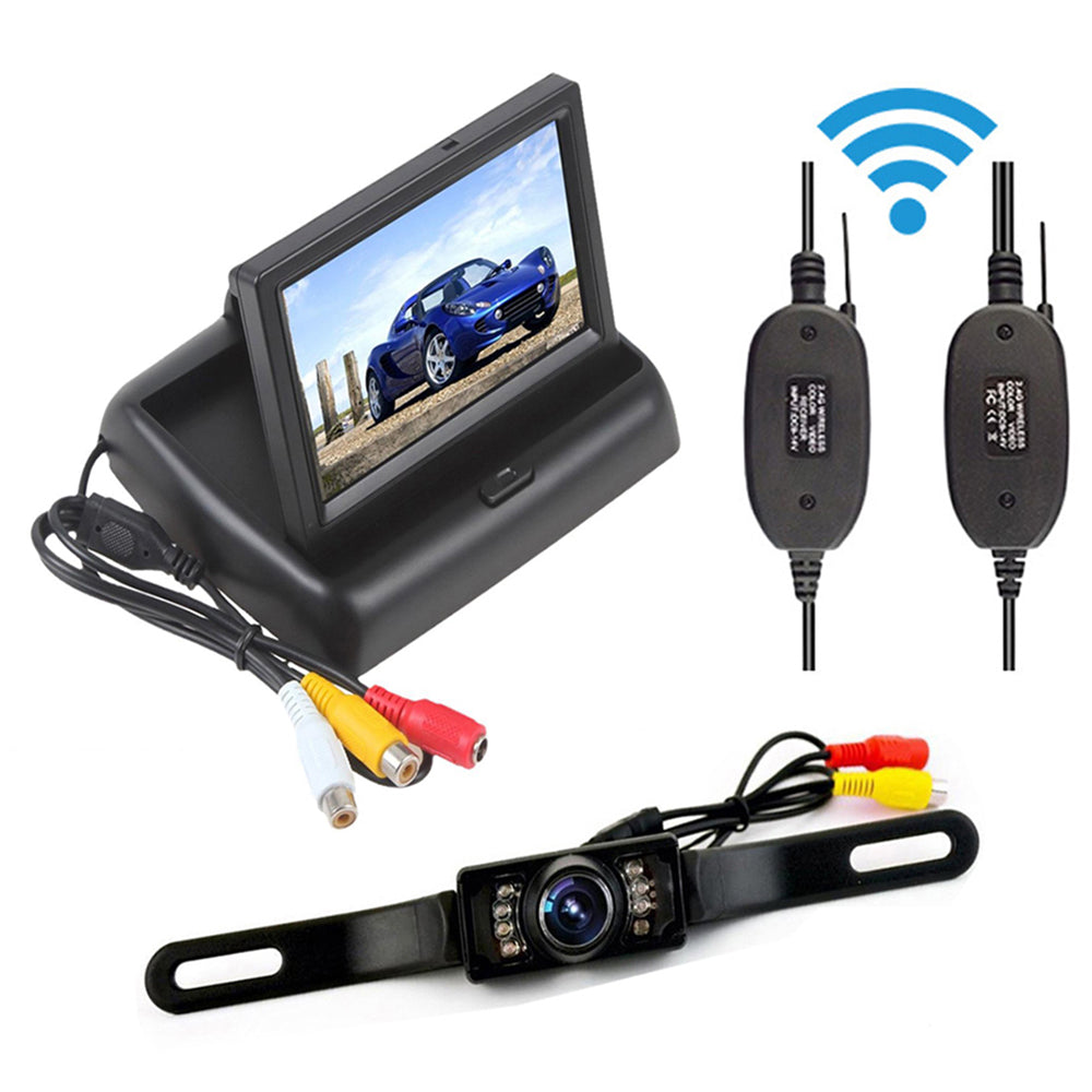 RH-315 4.3-inch Folding Car Backup Monitor with License Plate Backup Camera Set 2.4G Wireless Connection