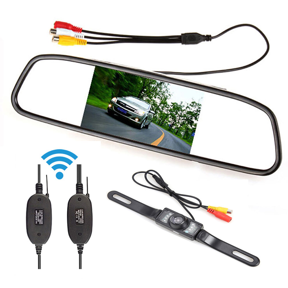 RH-315 4.3-inch Rearview Mirror Display 2.4G Wireless License Plate Backup Camera Set  for Car / Truck