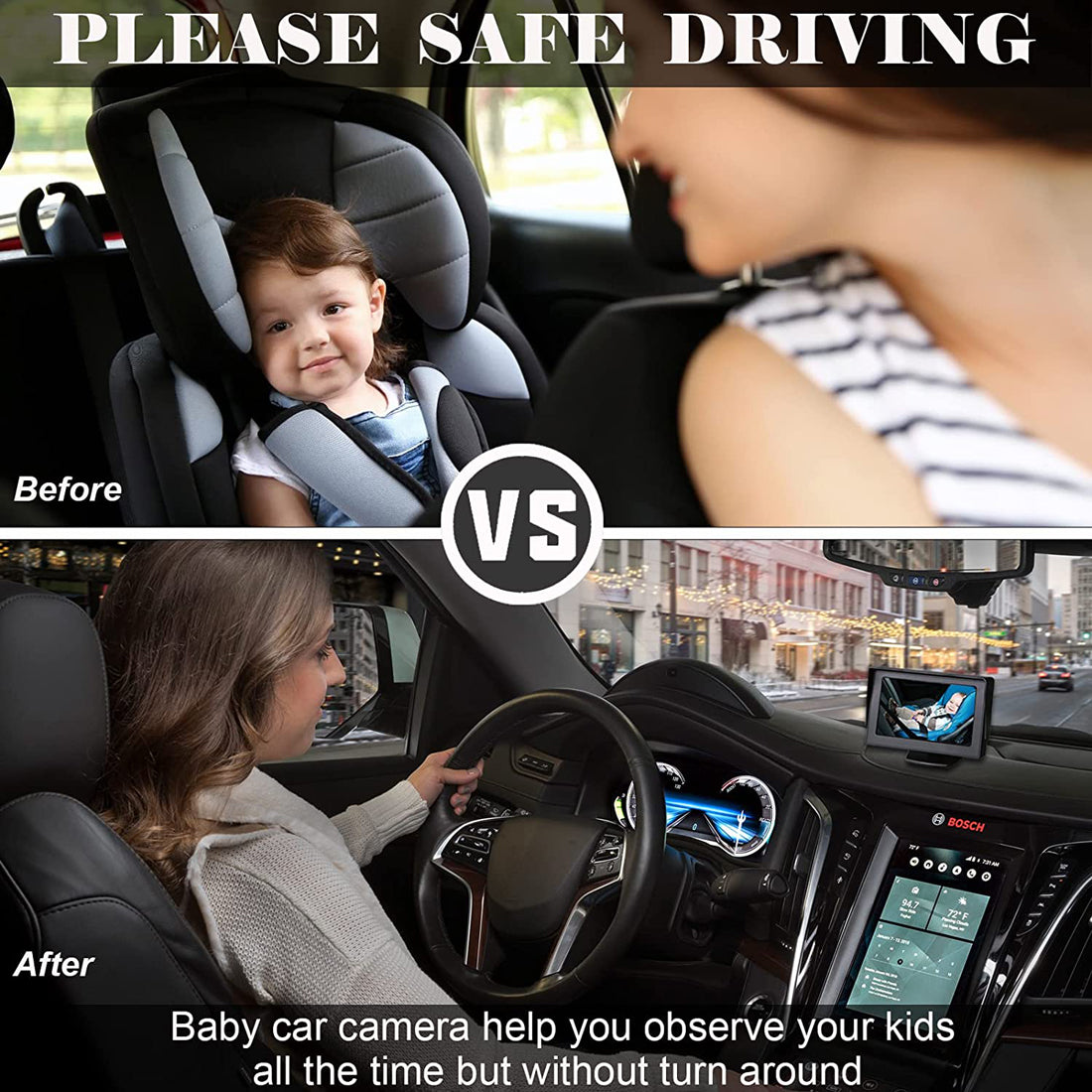 RH-B06 4.3 Inch Baby Safety Monitor Waterproof Night Vision Car Back Seat Camera