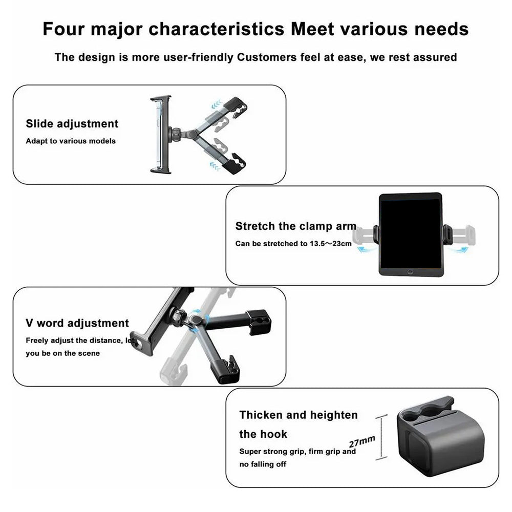 BZ-H5 Car Headrest Backseat Mount Adjustable Telescopic Universal Phone Tablet Car Holder for iPhone 16 / 16 Ultra / 16 Pro / 16 Pro Max