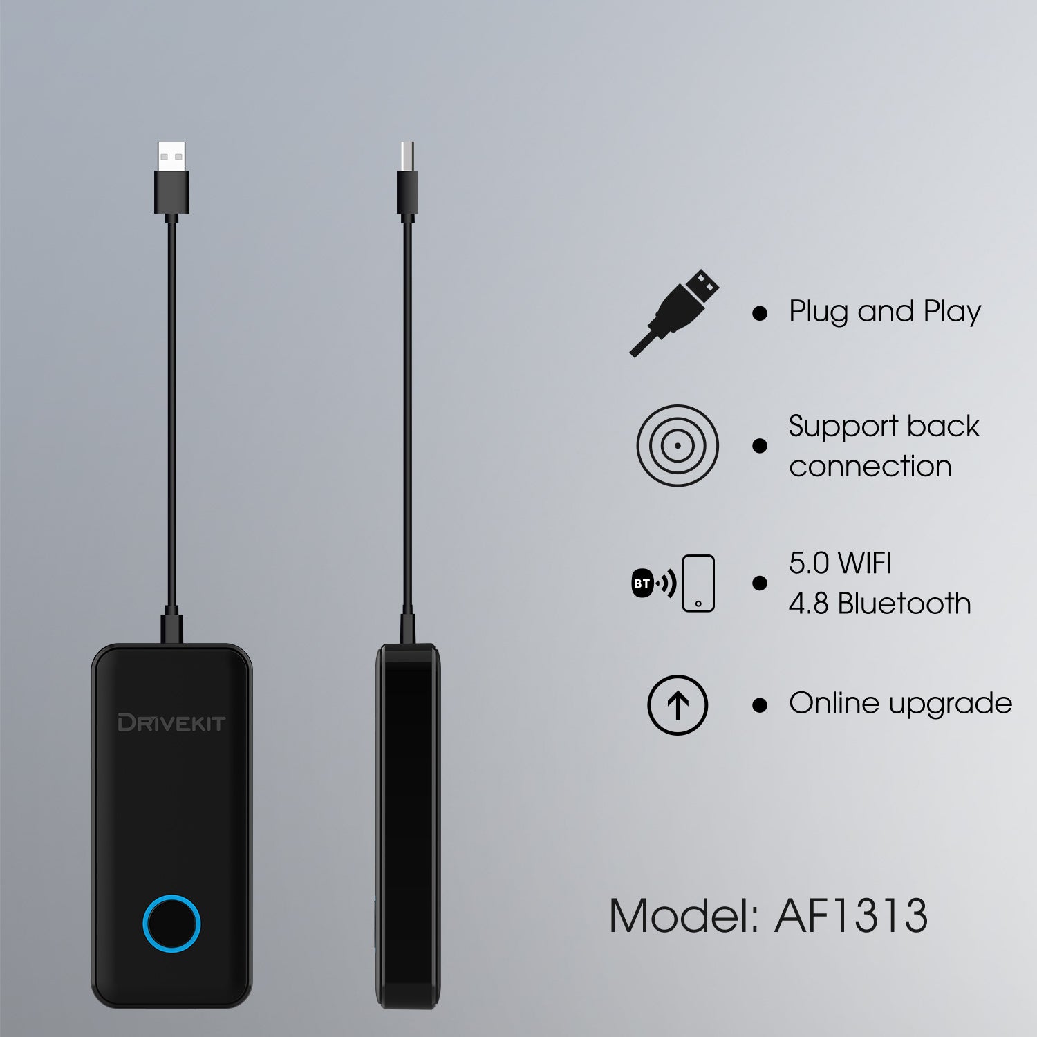 DRIVEKIT AF1313 Bluetooth CarPlay Wireless Adapter Convert Wired to Wireless Carplay Box