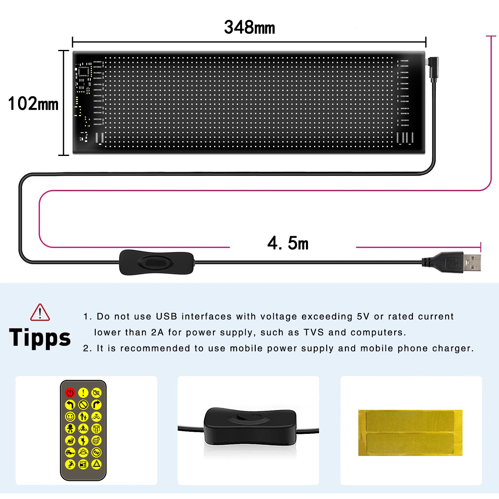 RP1035 102x348mm Waterproof Flexible LED Matrix Panel Bluetooth APP Control Car Sign
