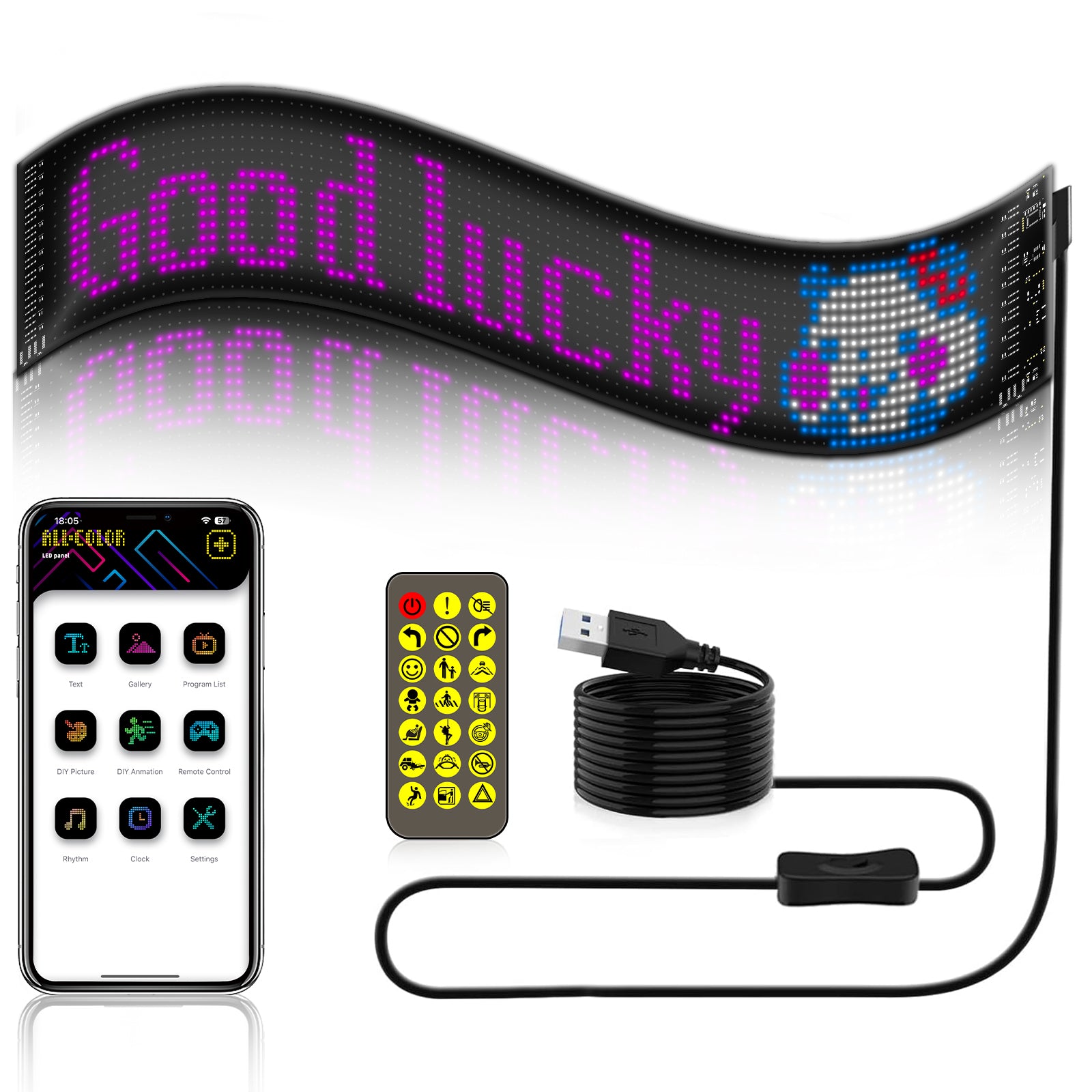 RP1259S 120x595mm LED Matrix Panel Flexible Screen Display Bluetooth APP Control LED Car Sign