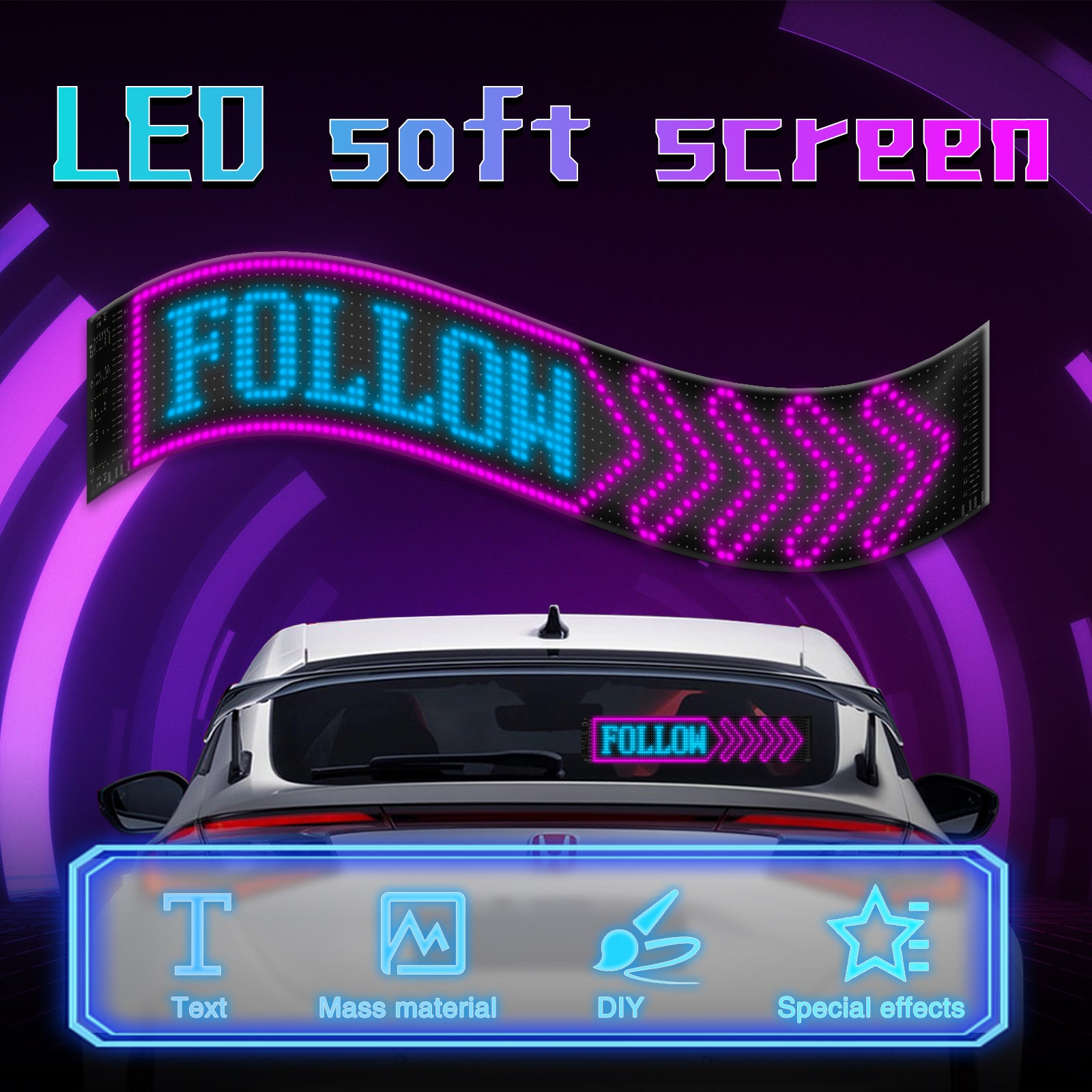 RP1259S 120x595mm LED Matrix Panel Flexible Screen Display Bluetooth APP Control LED Car Sign