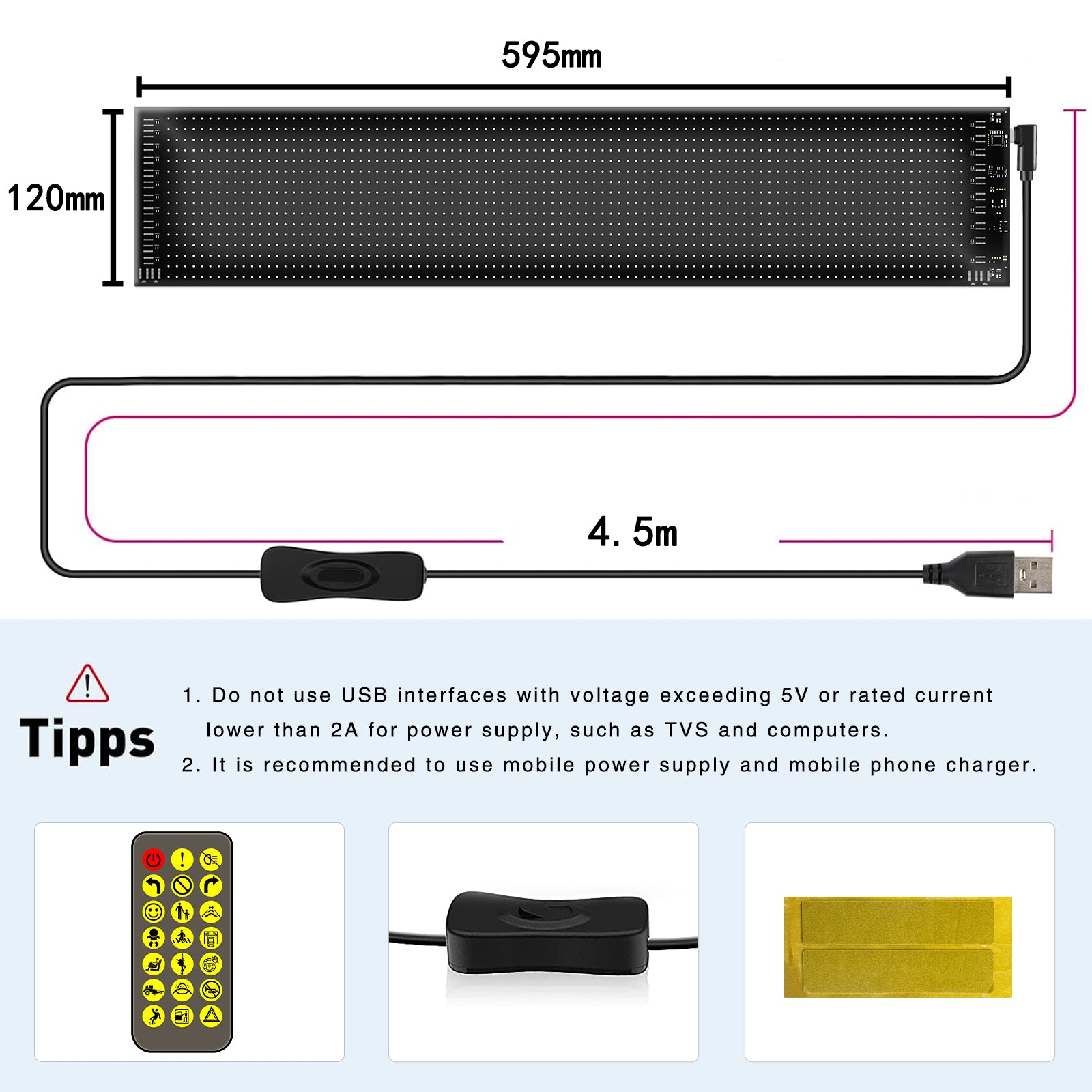 RP1259S 120x595mm LED Matrix Panel Flexible Screen Display Bluetooth APP Control LED Car Sign
