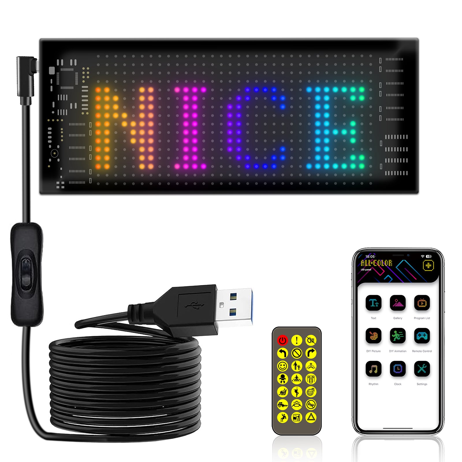RP717 70x173mm Flexible LED Matrix Panel Waterproof Bluetooth APP Control Car Sign