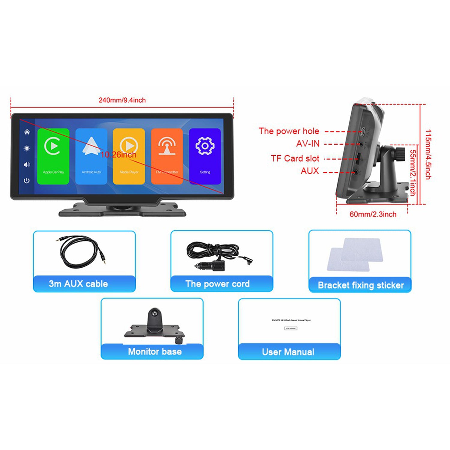 RH-W515 10.26 Inch Touch Screen CarPlay Android Auto Bluetooth Multimedia Player (No DVR)