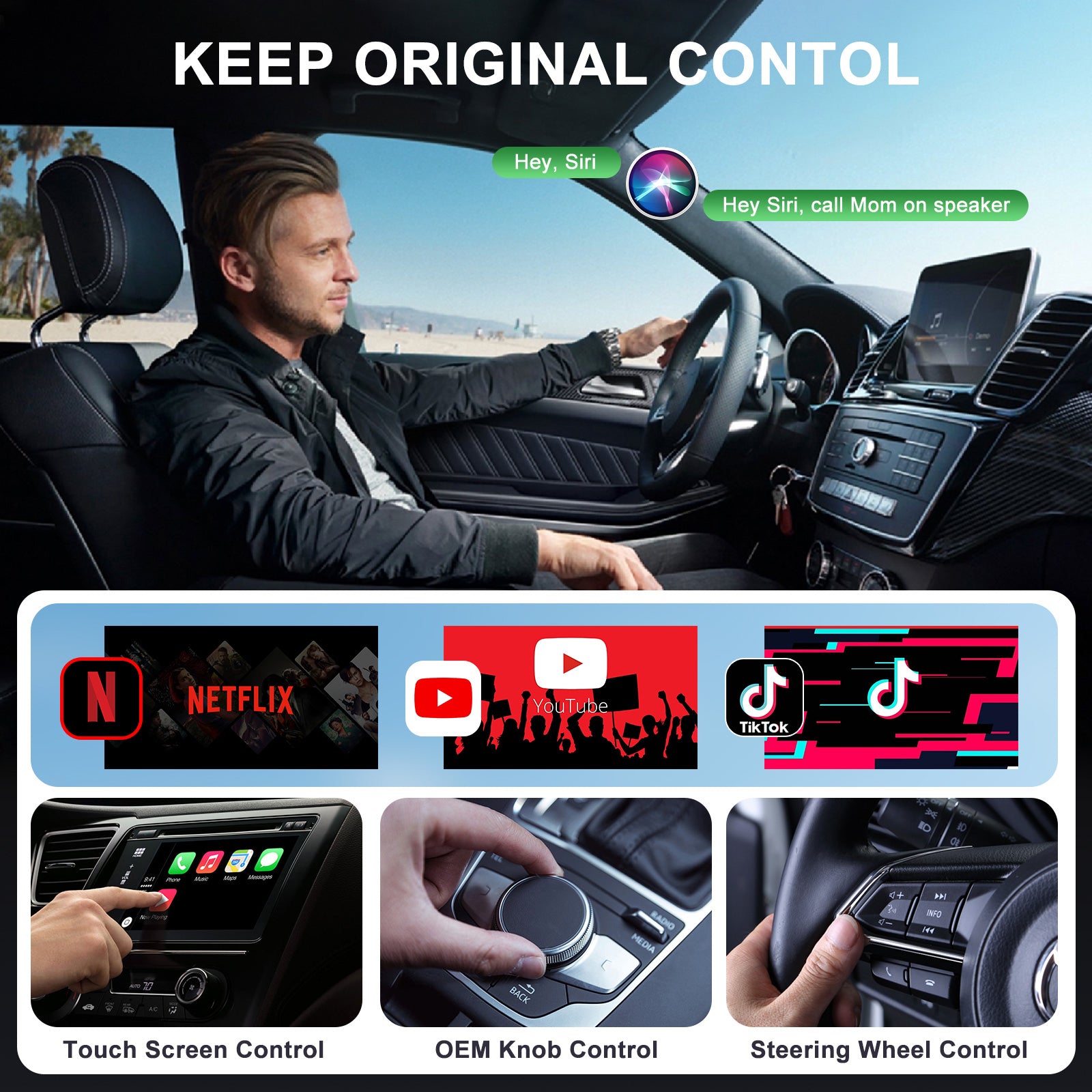 020-7+ Wireless Video / Car Play Adapter Car System Wired to Wireless Car Player Supports YouTube / Netflix / TikTok