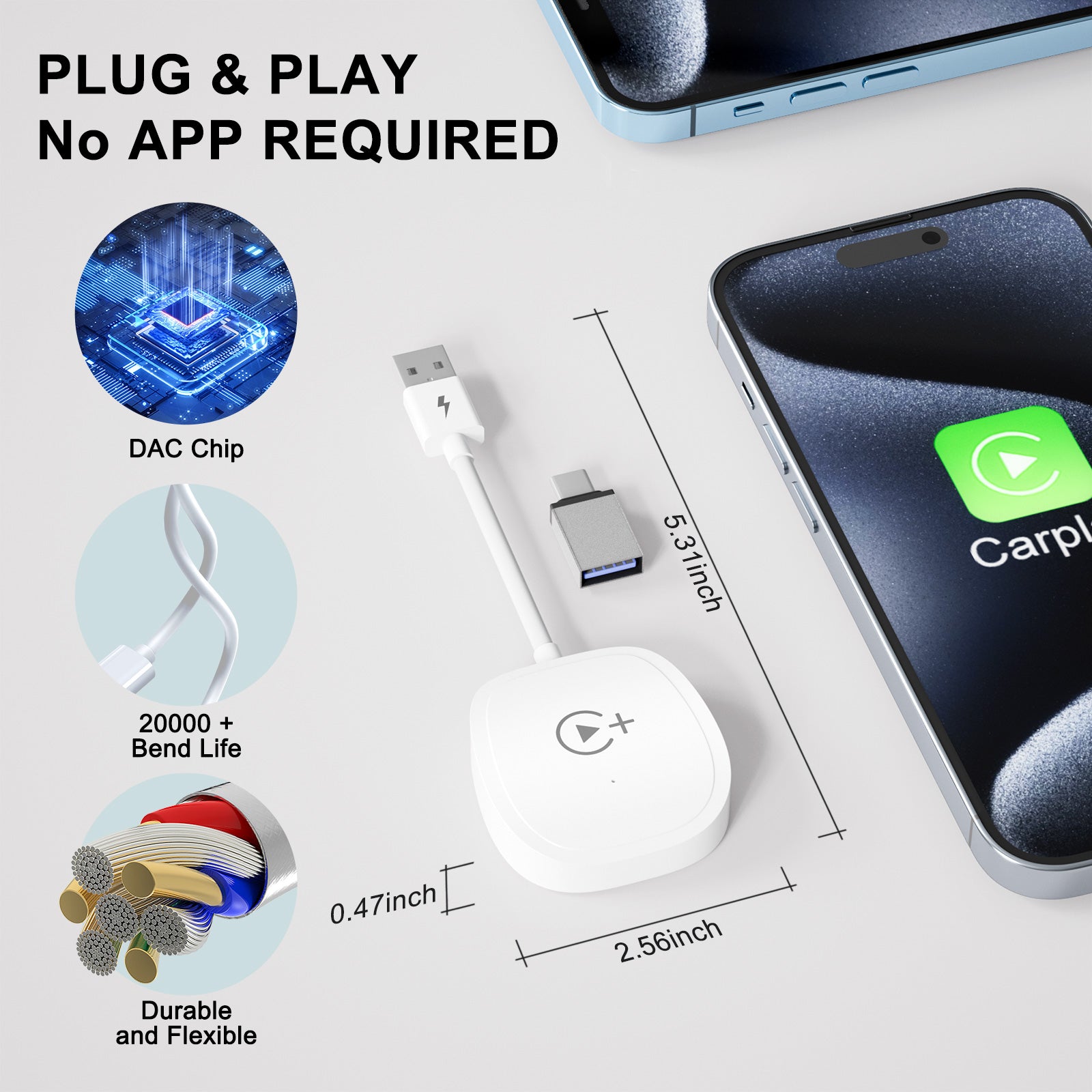 020-7+ Wireless Video / Car Play Adapter Car System Wired to Wireless Car Player Supports YouTube / Netflix / TikTok