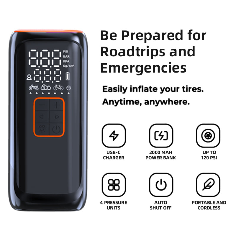 WG01 Multi-Function Portable Car Tire Inflator Electric Wireless Air Pump with Power Bank Function