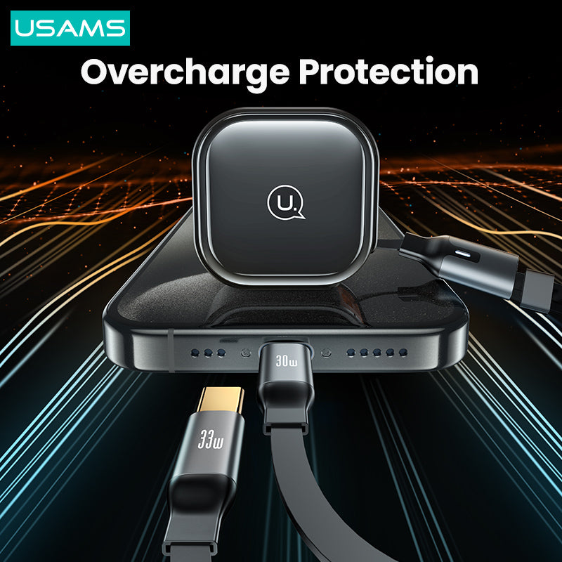 USAMS US-CC220 C41 PD 30W Phone Fast Charging Car Charger with Retractable Dual Type-C Cable