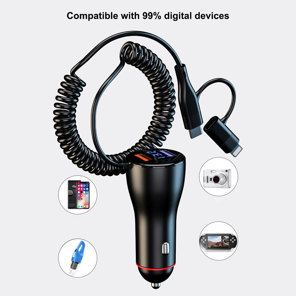 P5XC Dual USB Phone Charging Adapter Car Charger with PD 36W Spring Cable