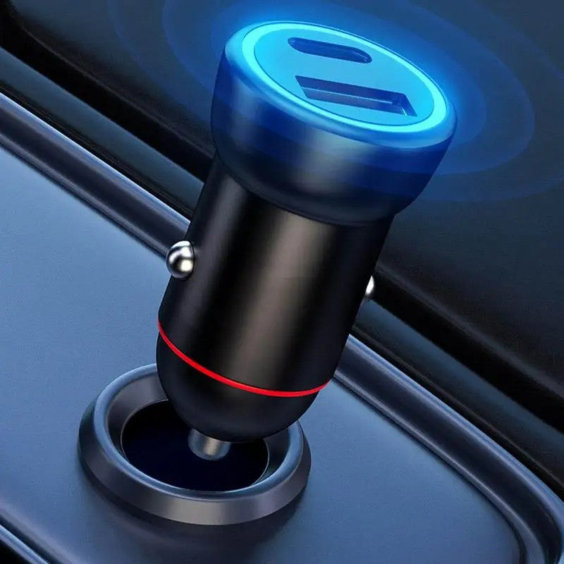 P3 100W Fast Charging Type-C+USB Car Charger with 3-in-1 Cable for Apple / Huawei / Xiaomi