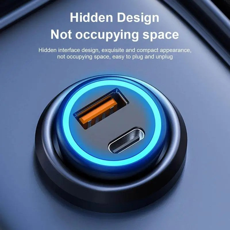P3 100W Fast Charging Type-C+USB Car Charger with 3-in-1 Cable for Apple / Huawei / Xiaomi