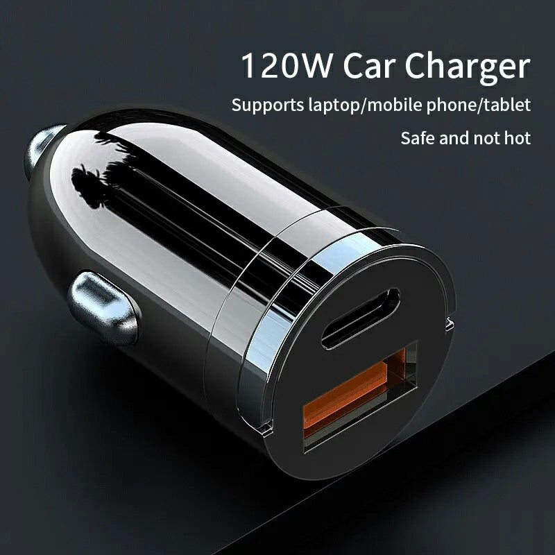 G20 12-24V 120W USB+Type-C Phone Fast Charging Adapter Car Charger with Type-C to 8Pin Cable