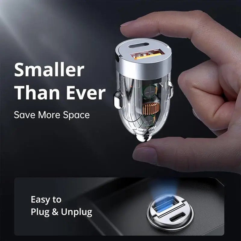 G20T 12-24V 120W USB+Type-C Clear Phone Fast Charging Adapter Mini Car Charger with 100W 3-in-1 Cable