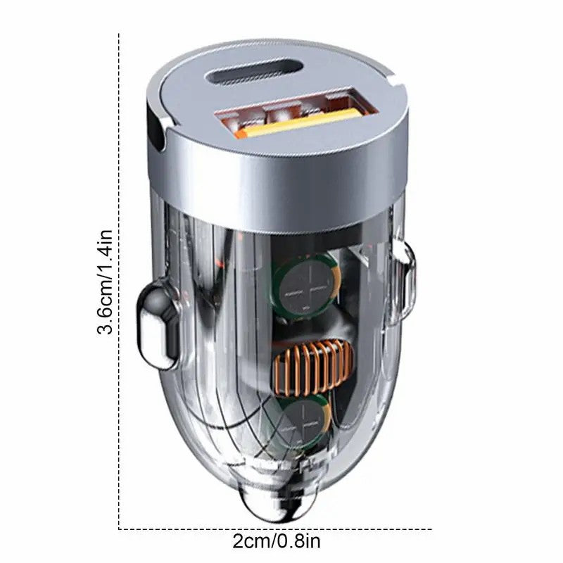G20T 12-24V 120W USB+Type-C Clear Phone Fast Charging Adapter Mini Car Charger with 100W 3-in-1 Cable