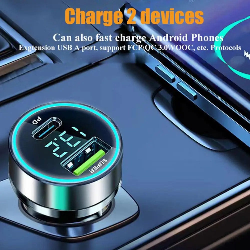 D3-PD Digital Display 120W Car Charger USB+Type-C Charging Adapter with 6A USB to Type-C Cable