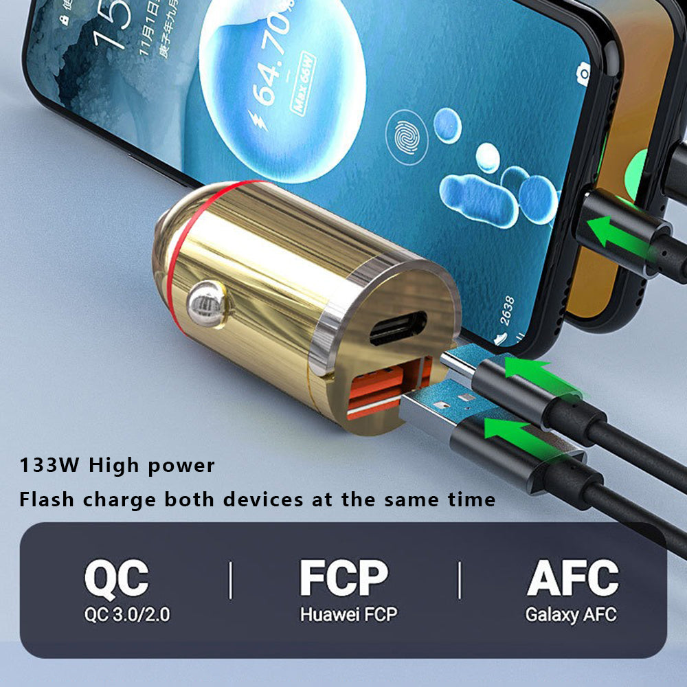 G30J Type-C+USB 133W High Power Cigarette Lighter Car Charger with 100W 3-in-1 Cable
