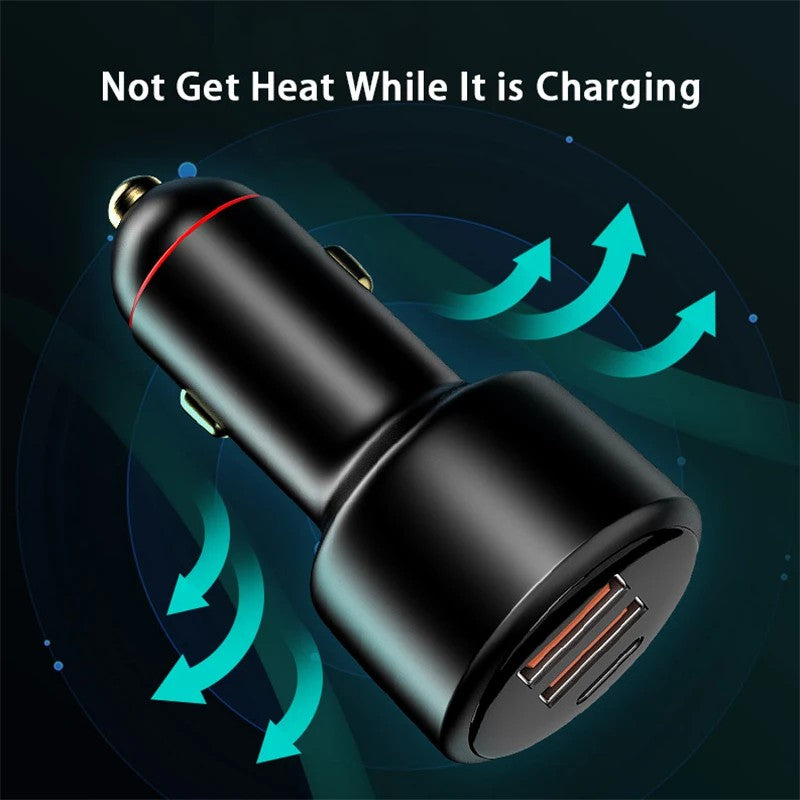 P6S Type-C+Dual USB Car Charger 200W Fast Charging Cigarette Lighter Adapter