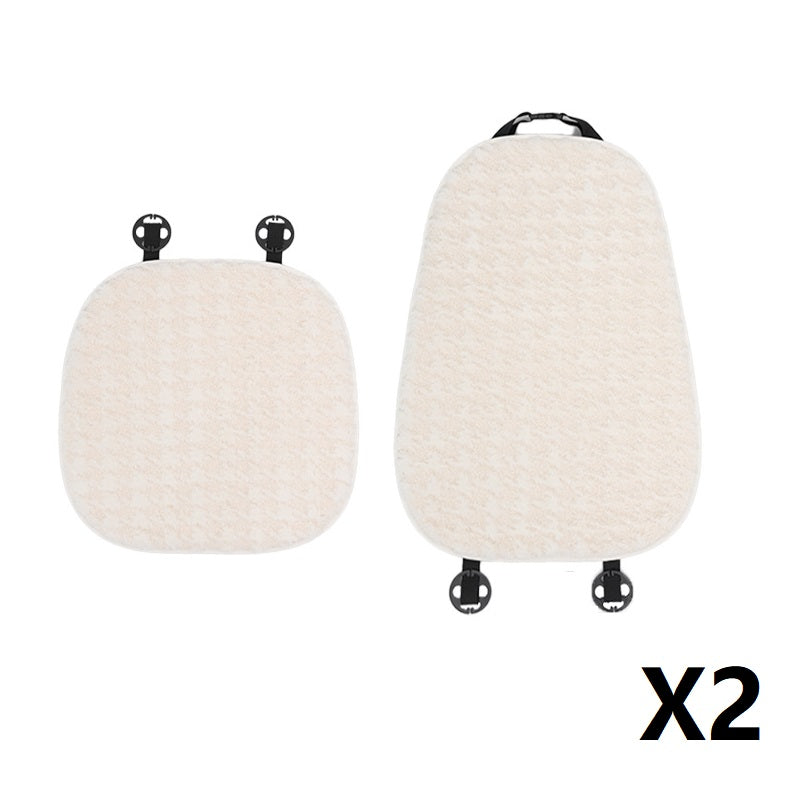 2Pcs Soft Plush Car Front Seat Mat + 2pcs Non-slip Backrest Cushion Cover
