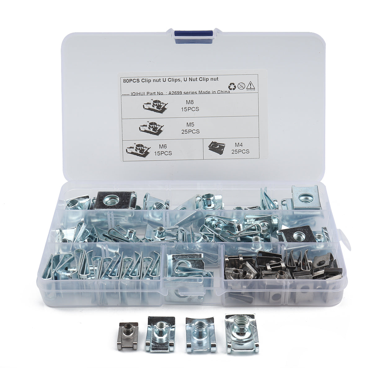 A2699 80Pcs M4 M5 M6 M8 U Nut Clamp Quick Clip Fastener Assortment Kit