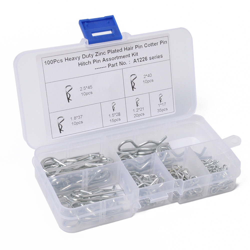 A1226 100Pcs Carbon Steel R Type Hitch Pin Tractor Clip Cotter Pin Assortment