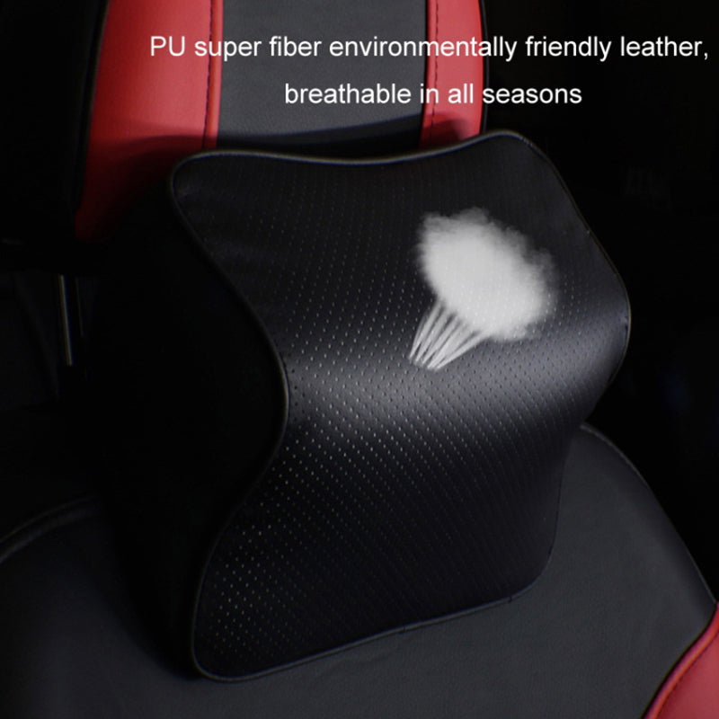 Car Headrest Memory Foam Breathable Car Neck Pillow + Back Cushion Lumbar Support