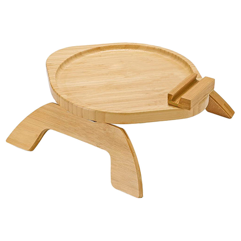 lc823 Couch Arm Drink Snack Bamboo Tray Clip-on Sofa Armrest Table with Rotating Phone Holder