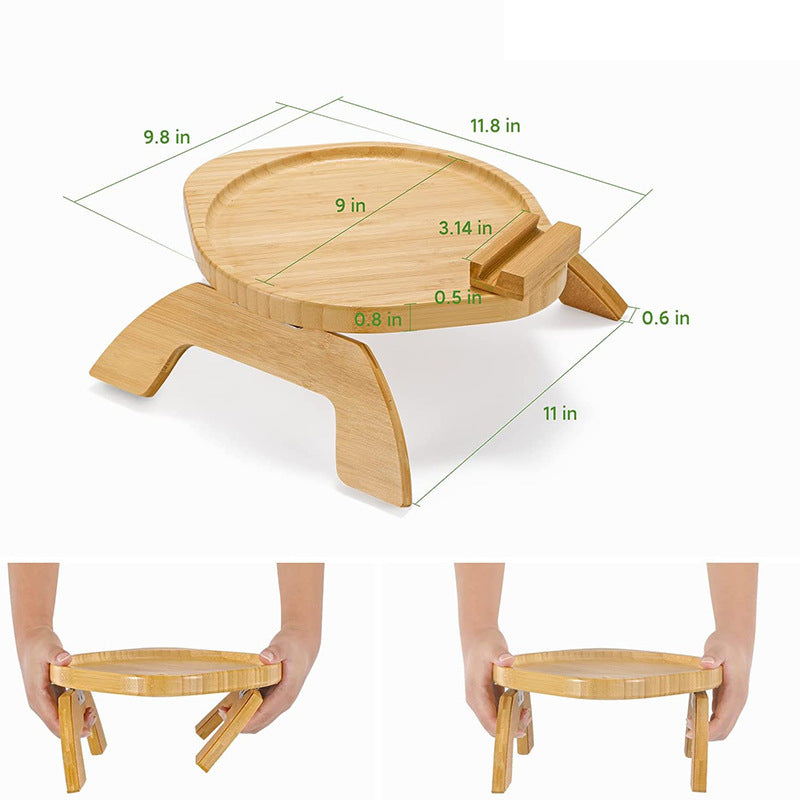 lc823 Couch Arm Drink Snack Bamboo Tray Clip-on Sofa Armrest Table with Rotating Phone Holder