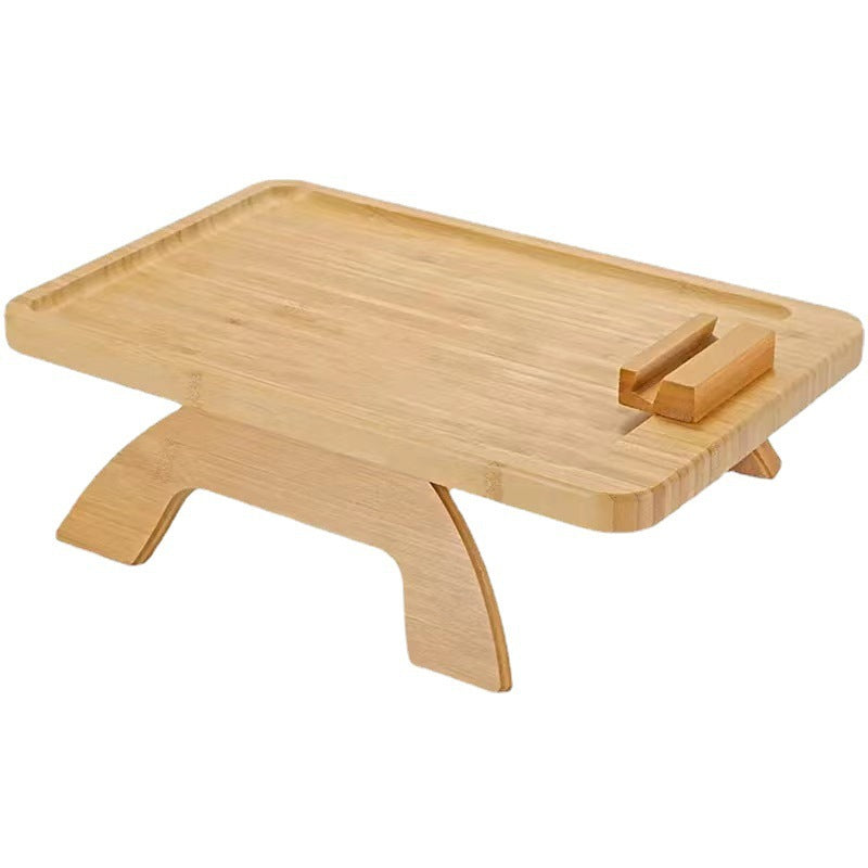 lc0823-1 Clip-on Sofa Armrest Table Couch Arm Drink Snack Bamboo Tray with Rotating Phone Holder