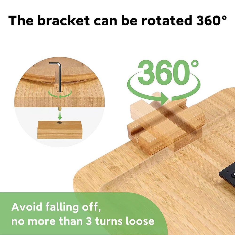 lc0823-1 Clip-on Sofa Armrest Table Couch Arm Drink Snack Bamboo Tray with Rotating Phone Holder