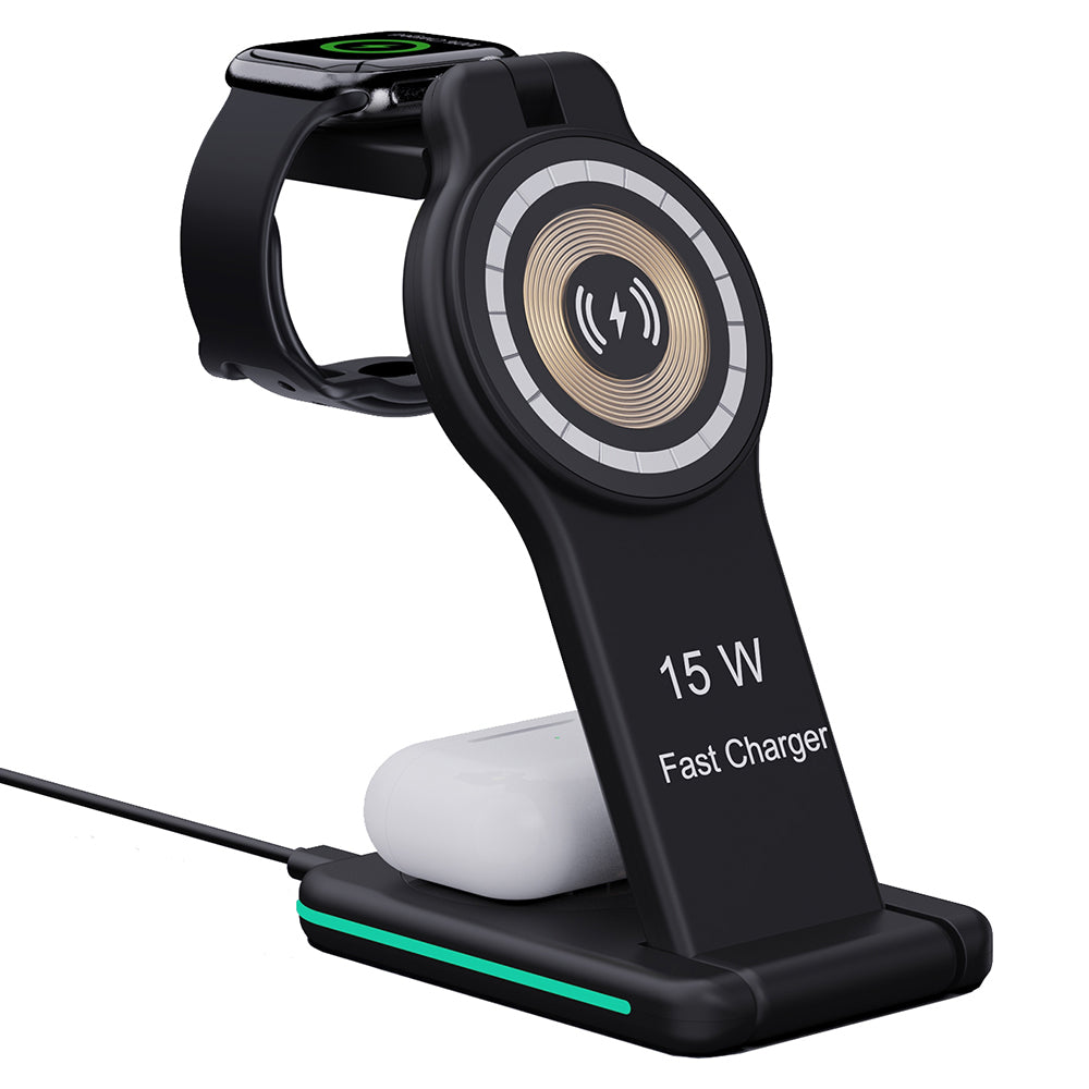 H60 Foldable Night Light Magnetic Wireless Charger for iPhone 12-15 Series / iWatch / AirPods Charging Stand