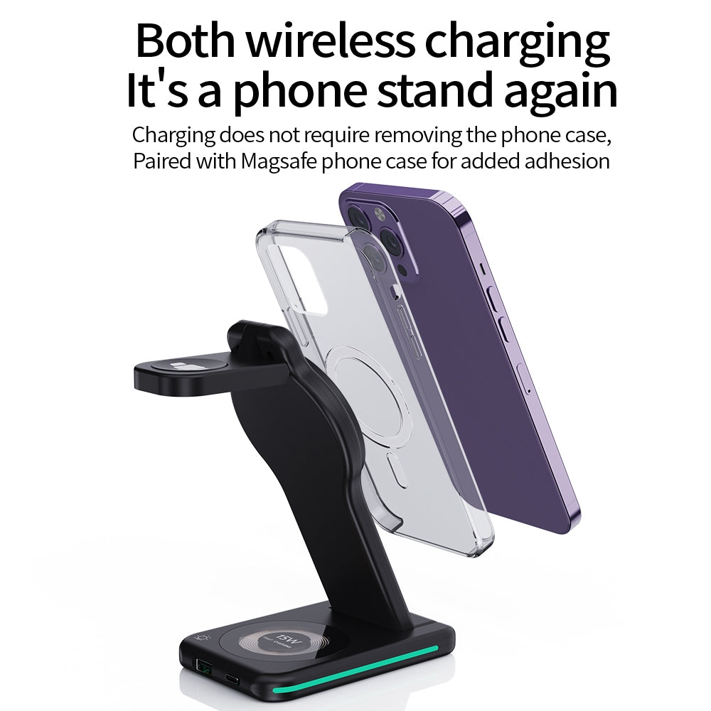 H60 Foldable Night Light Magnetic Wireless Charger for iPhone 12-15 Series / iWatch / AirPods Charging Stand