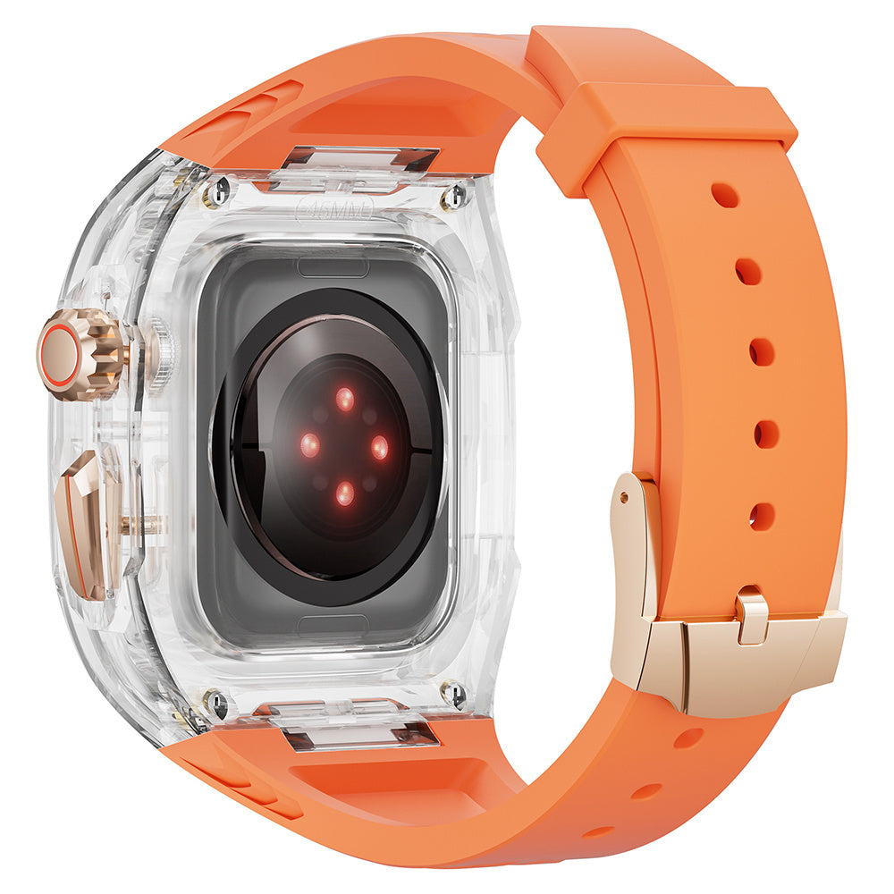 For Apple Watch Series 7 / 8 / 9 45mm / Watch Ultra 2 / Ultra 49mm TPU Watch Band with PC Case - Orange / Transparent