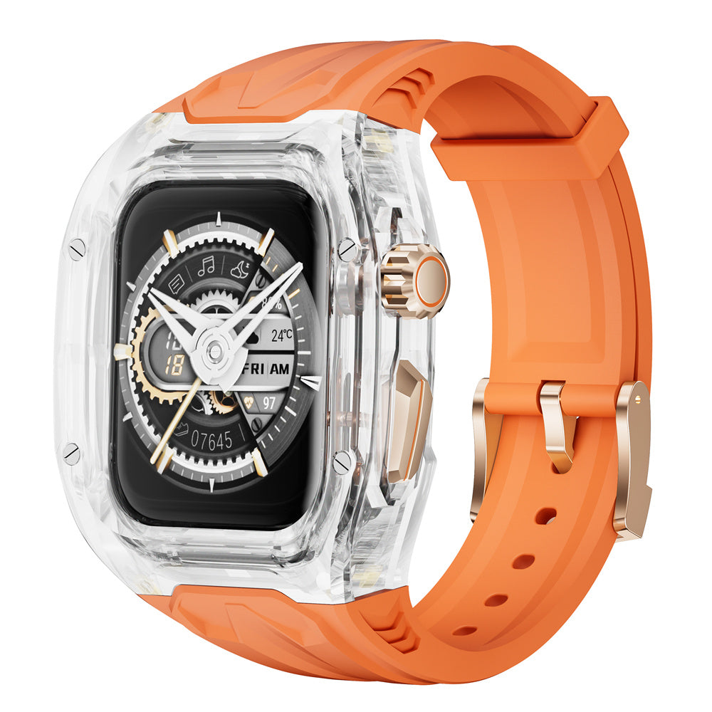 For Apple Watch Series 7 / 8 / 9 45mm / Watch Ultra 2 / Ultra 49mm TPU Watch Band with PC Case - Orange / Transparent