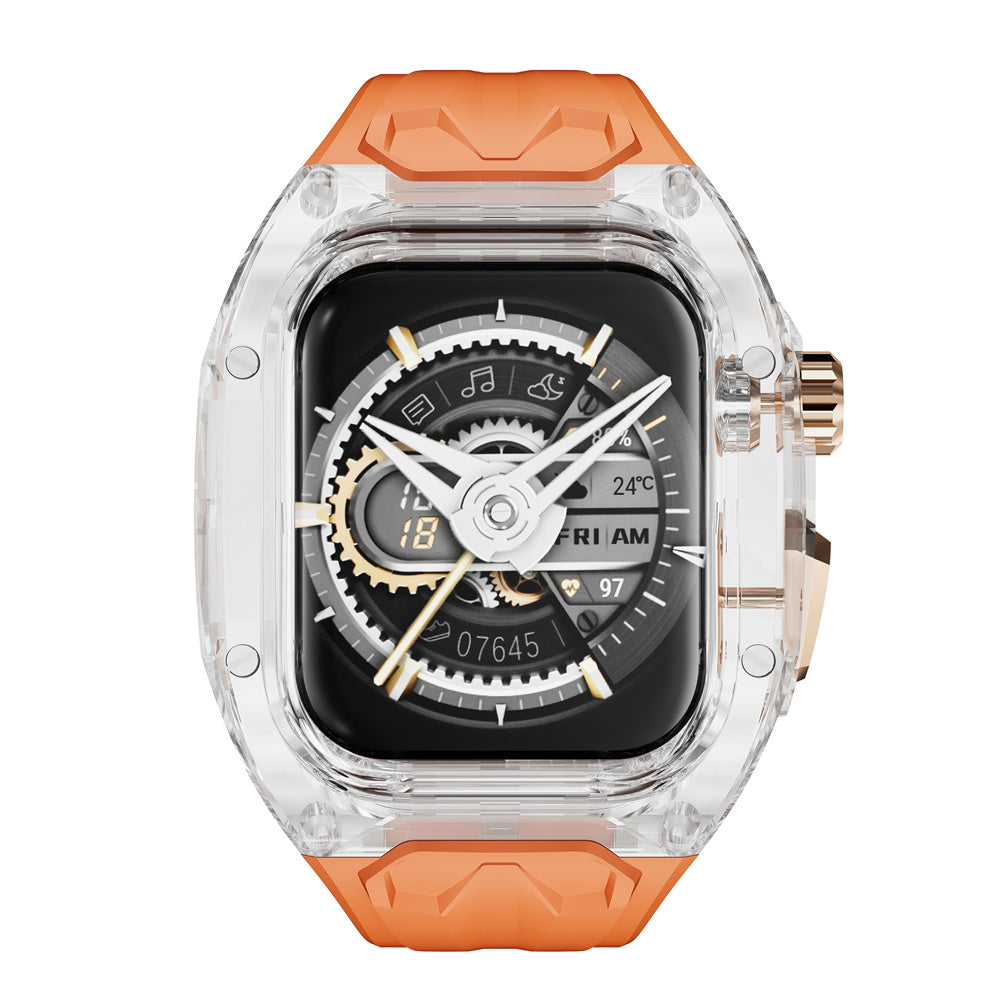 For Apple Watch Series 7 / 8 / 9 45mm / Watch Ultra 2 / Ultra 49mm TPU Watch Band with PC Case - Orange / Transparent