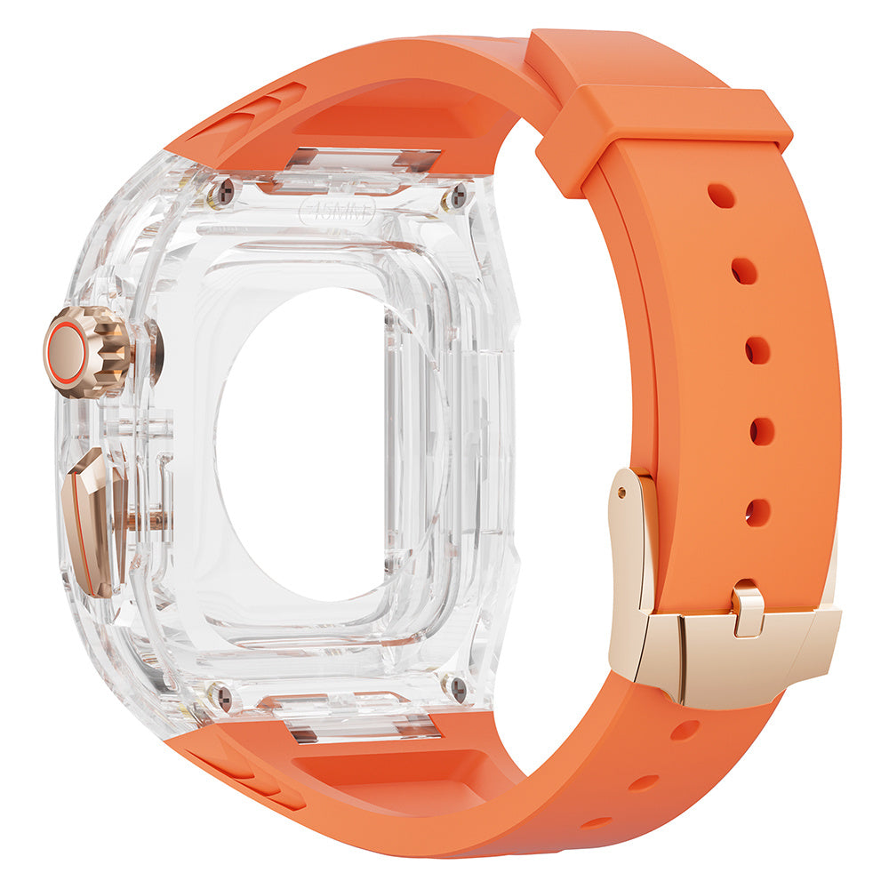 For Apple Watch Series 7 / 8 / 9 45mm / Watch Ultra 2 / Ultra 49mm TPU Watch Band with PC Case - Orange / Transparent