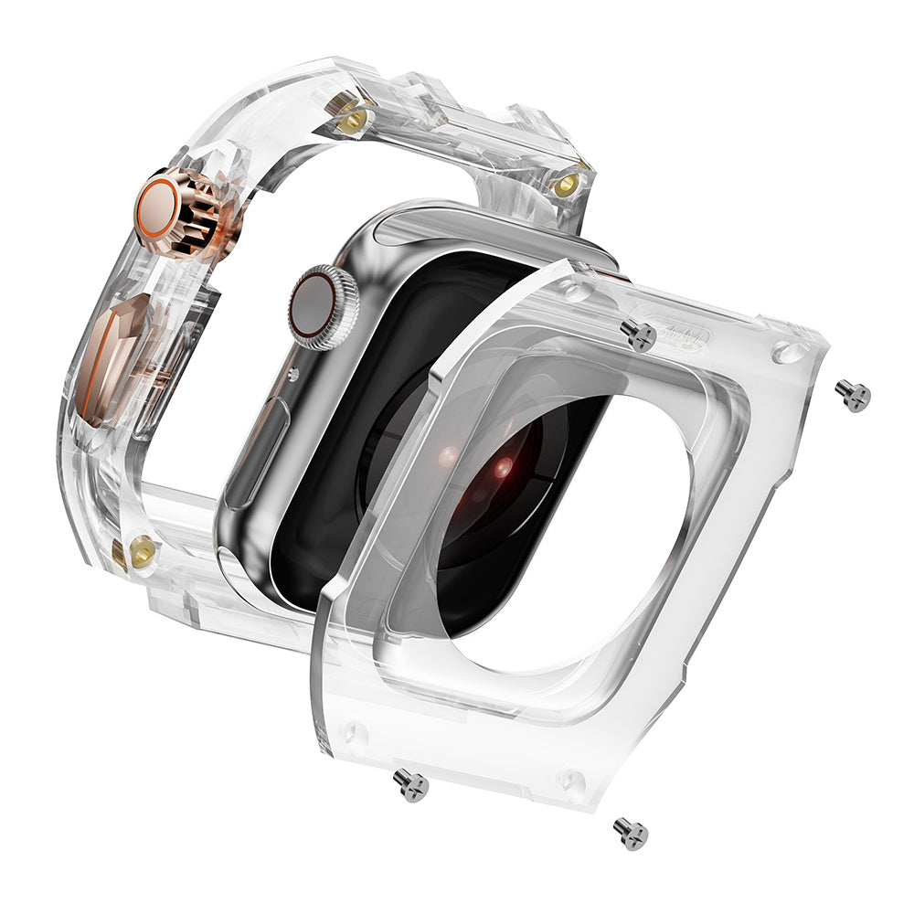 For Apple Watch Series 7 / 8 / 9 45mm / Watch Ultra 2 / Ultra 49mm TPU Watch Band with PC Case - Orange / Transparent