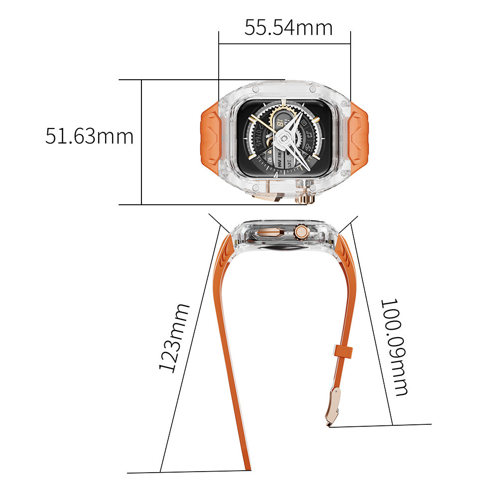 For Apple Watch Series 7 / 8 / 9 45mm / Watch Ultra 2 / Ultra 49mm TPU Watch Band with PC Case - Orange / Transparent