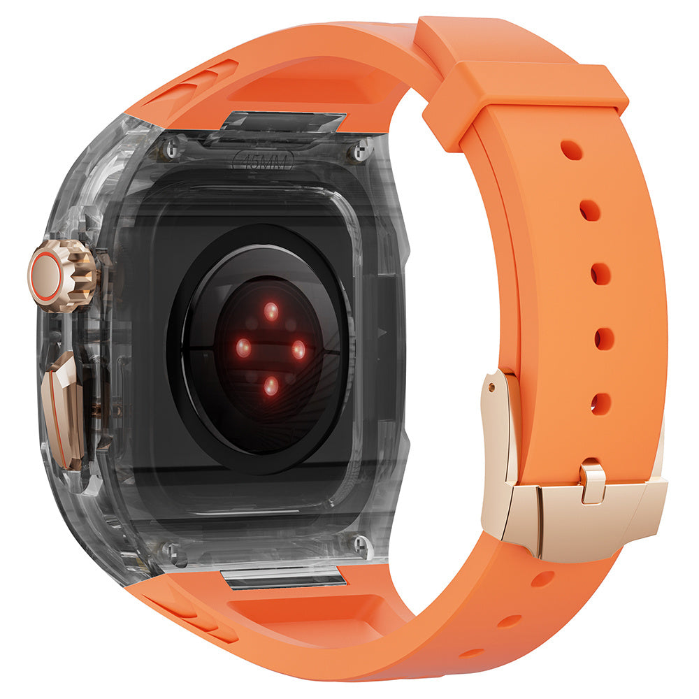 For Apple Watch Series 7 / 8 / 9 45mm / Watch Ultra 2 / Ultra 49mm TPU Watch Band with PC Case - Orange / Transparent