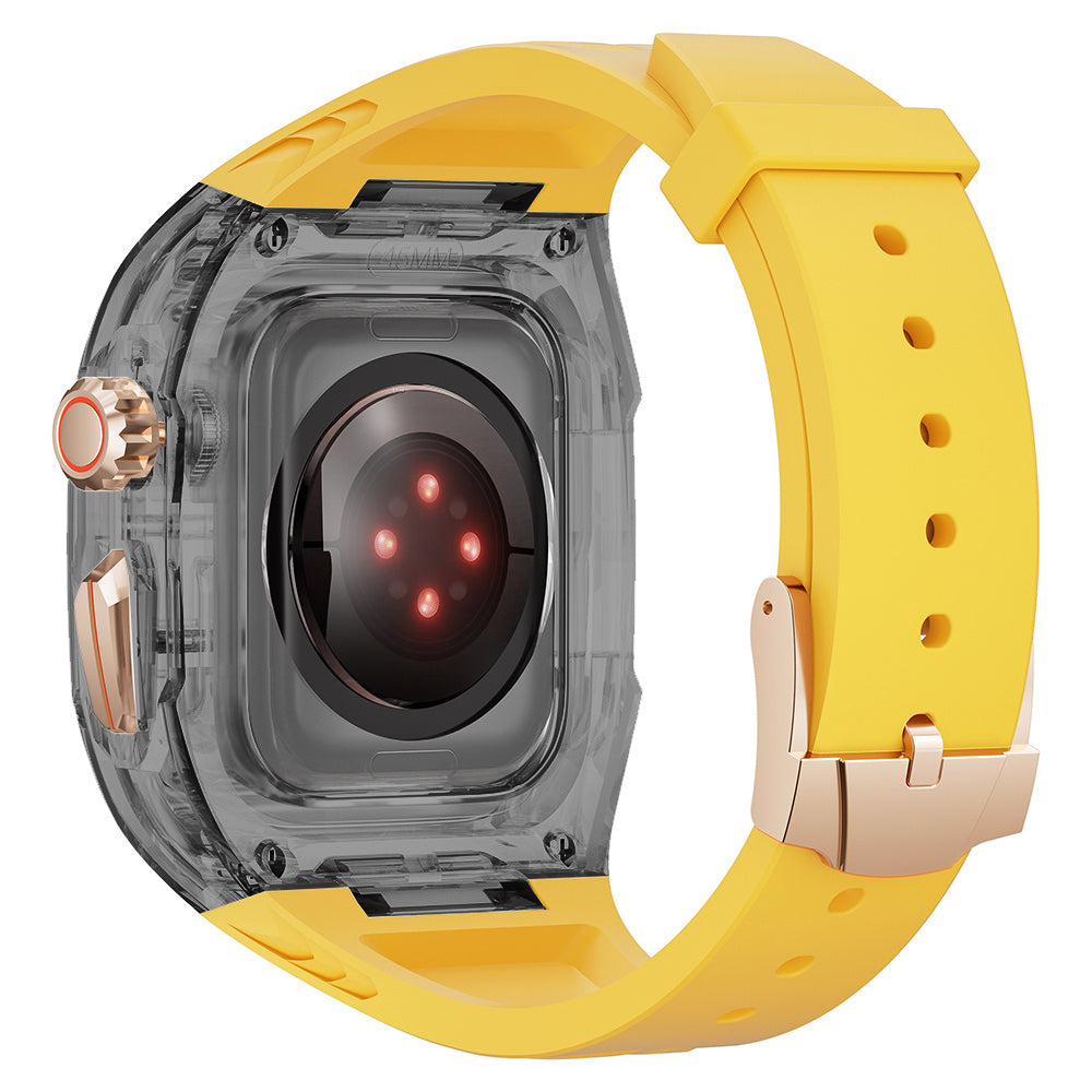 For Apple Watch Series 7 / 8 / 9 45mm / Watch Ultra 2 / Ultra 49mm TPU Watch Band with PC Case - Orange / Transparent