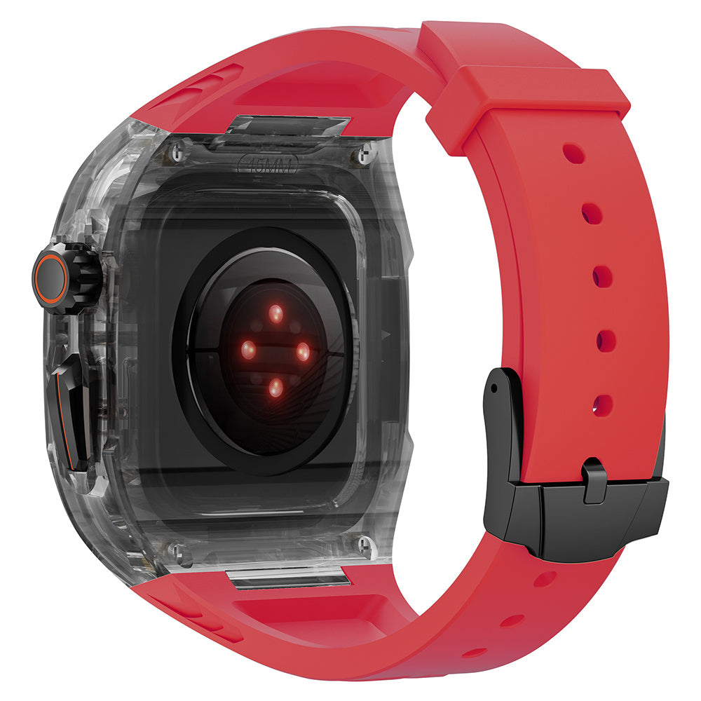 For Apple Watch Series 7 / 8 / 9 45mm / Watch Ultra 2 / Ultra 49mm TPU Watch Band with PC Case - Orange / Transparent