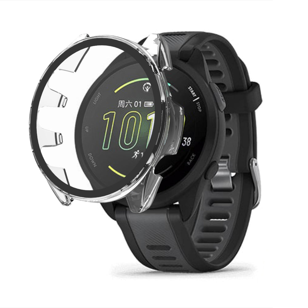 For Garmin Forerunner 165 Watch Case Hard PC Cover with Tempered Glass Screen Protector - Transparent